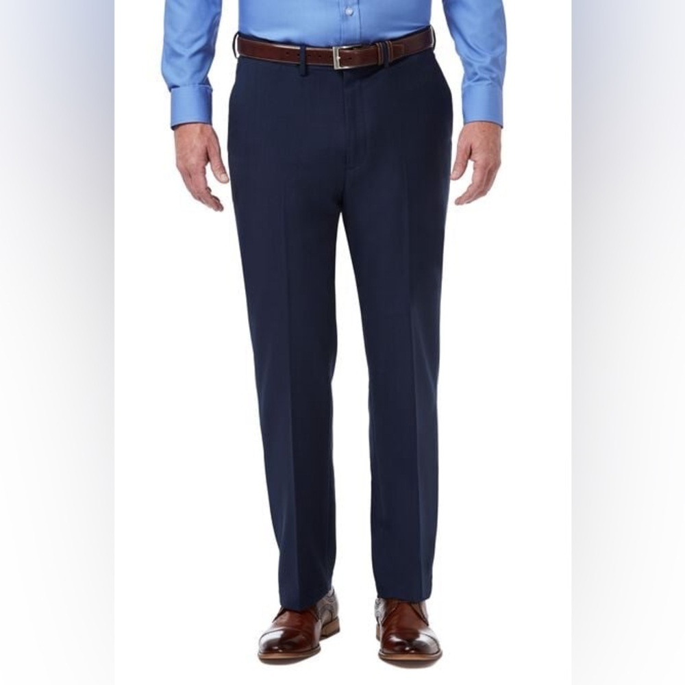 Haggar Dress Pants Classic Fit No Iron Blue Flat Front 34 x 32 Comfort Fit Flex